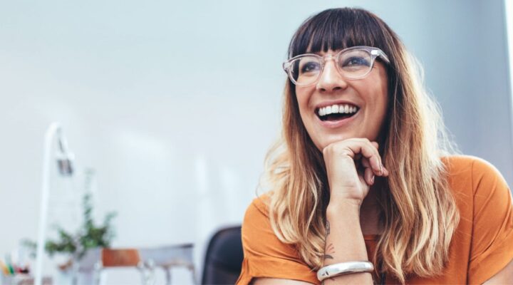 One girl is laughing